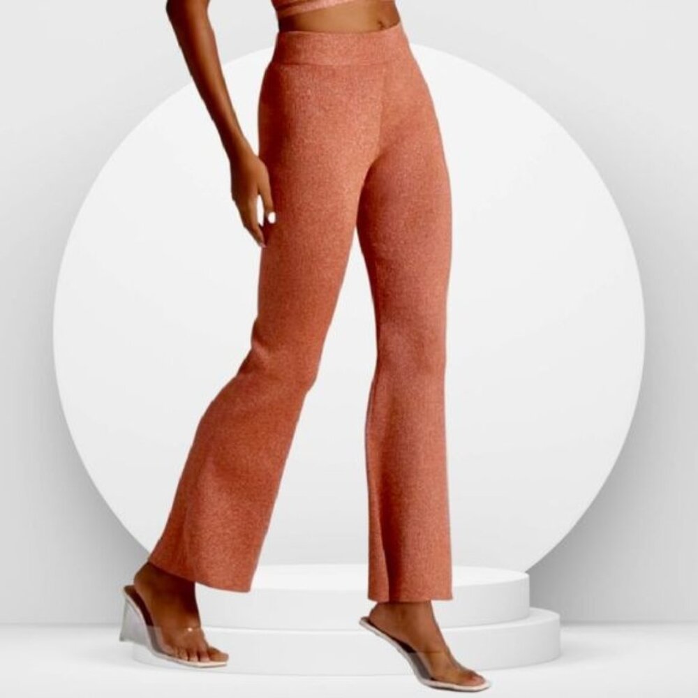 NWT NY & Co Gabrielle UnionFired Brick Shimmery Metallic Flare Pant XL